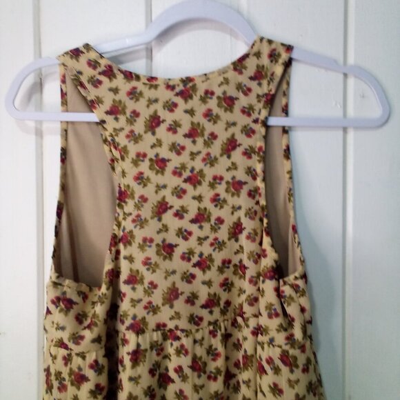 Fire Los Angeles Dress Women M Sleeveless Ruffles Flowing Floral Tan Red - Picture 11 of 14